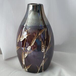 VTG Ceramic 5" Vase With Metallic Finish Brown with Wheat Design Bud Vase